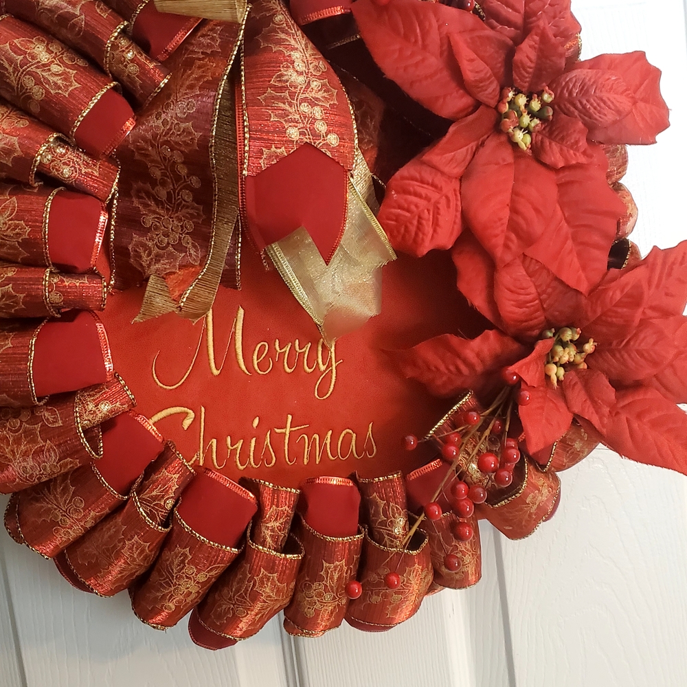 Festive Red Christmas Wreath with Gold Accents